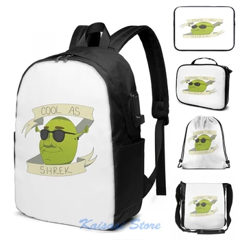 

Funny Graphic print Cool As Shrek USB Charge Backpack men School bags Women bag Travel laptop bag