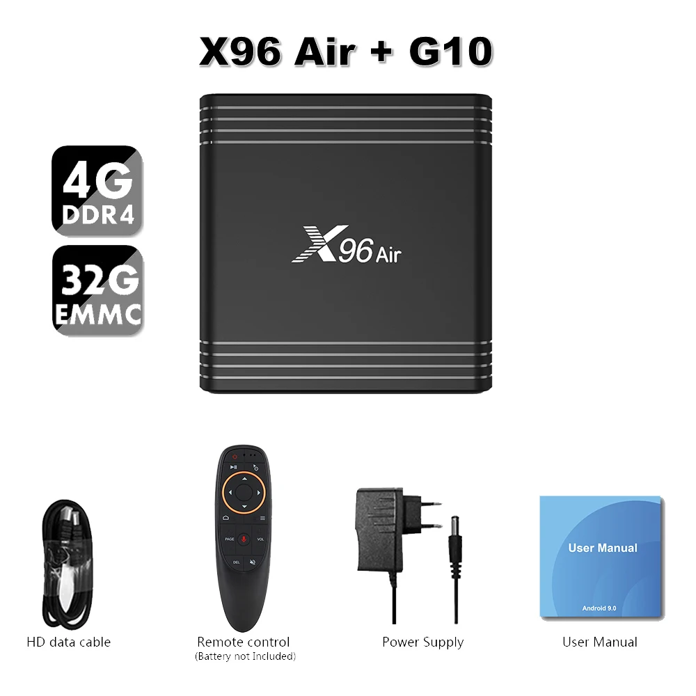 EstgoSZ X96 Air Smart tv Box Android 9,0 Amlogic S905X3 4 Гб 64 Гб поддерживает двойной Wi-Fi Bluetooth HDMI2.1 4K tv приложения для социальных покупок - Цвет: BOX 4GB 32GB G10