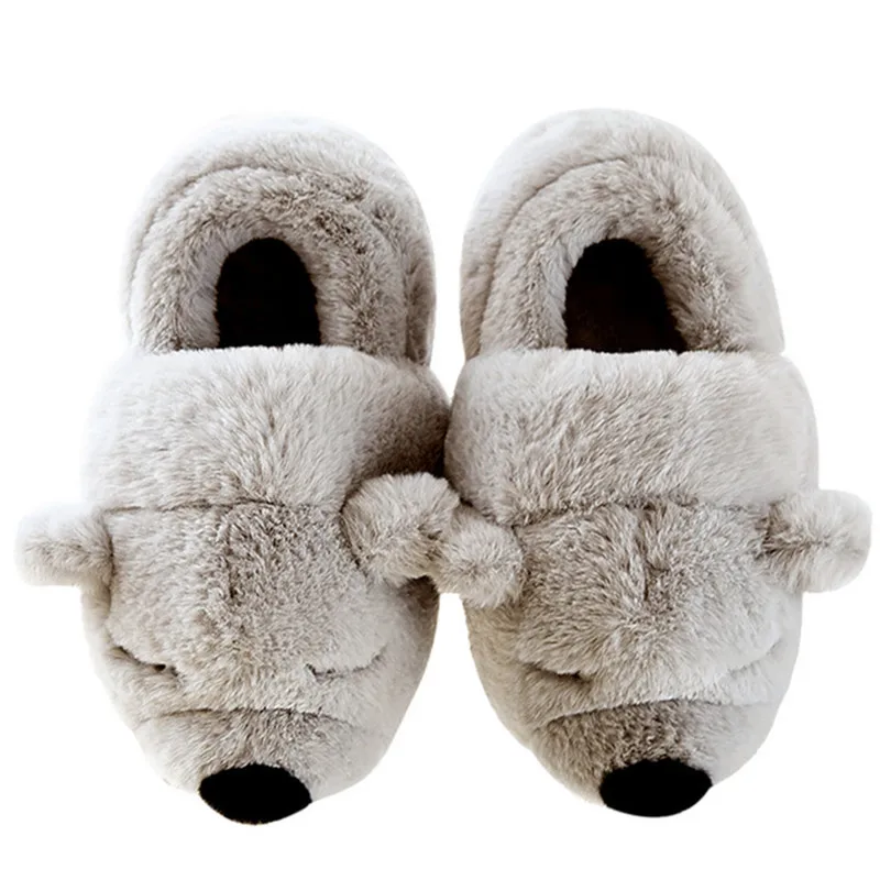 Cotton Plush Home Slippers Women's Man Winter Over Heel Home Thick Bottom Plush Indoor Lovely Cartoon Animal Anti Slip Slipper