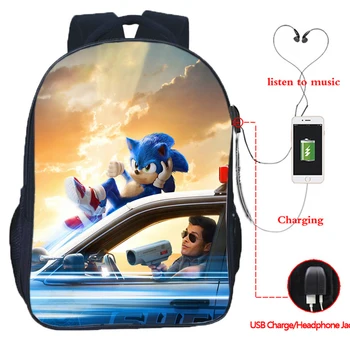 

Cool Pattern Sonic USB Charge Backpack Kids School Bags Teens USB Travel Bags Boys Girls Anime Bookbag Men Women Rucksack Gift