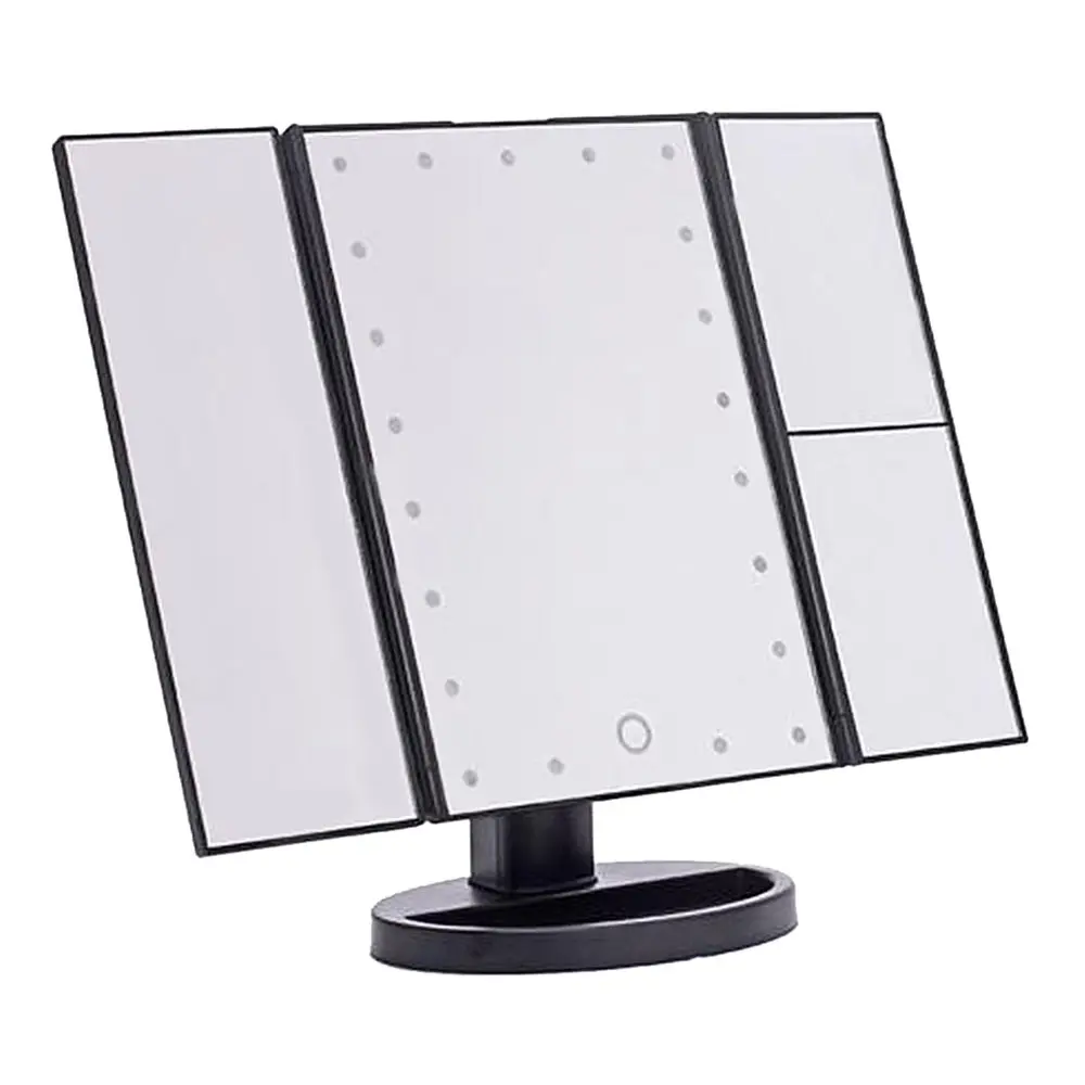 Desktop Touch Zoom Three Fold Beauty Mirror Makeup With Light USB Dimming Accessories Tool | Красота и здоровье