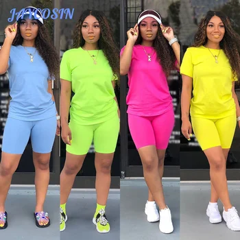 

JAYCOSIN Tracksuit Women Summer Casual 2 Piece Set Women Solid Color Short Sleeve T-shirt And Shorts Sexy Jogging Femme 2020 F24