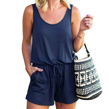 

2020 Summer Rompers Womens Jumpsuit Sexy O Neck Sleeveless Zipper Playsuits Casual Solid Bodysuit Beach Overall