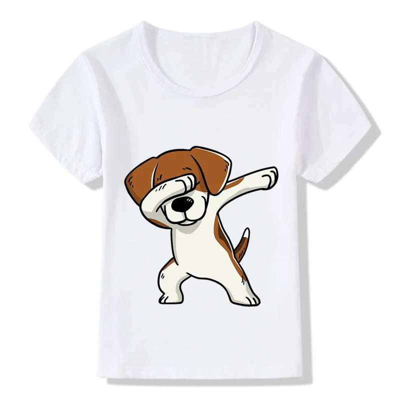 Забавная детская одежда футболка с рисунком детская одежда с принтом танцевальной собаки белые топы с круглым вырезом и короткими рукавами для девочек и мальчиков, футболки для От 1 до 12 лет