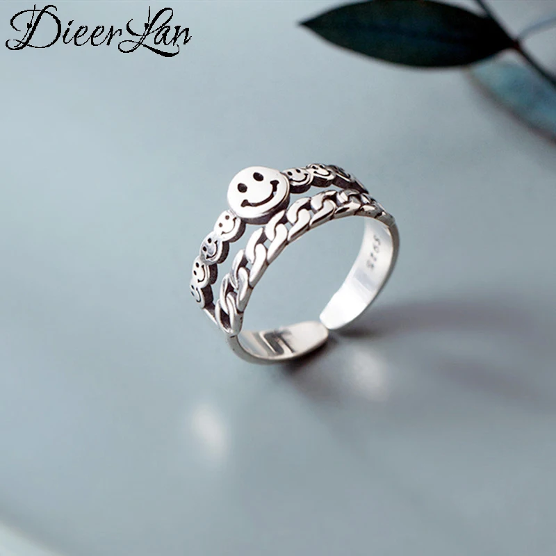 

Exaggerated Personality Bohemian 925 Sterling Silver Smile Face Rings for Women Boho Jewelry Engagement Rings Wholesale