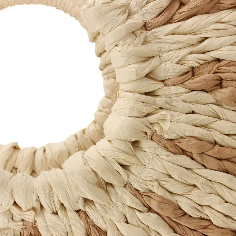 Casual Rattan Half Moon Handbags Women Wicker Woven Striped Hand Bag Summer Beach Straw Bag Large Capacity Tote Big Basket Purse