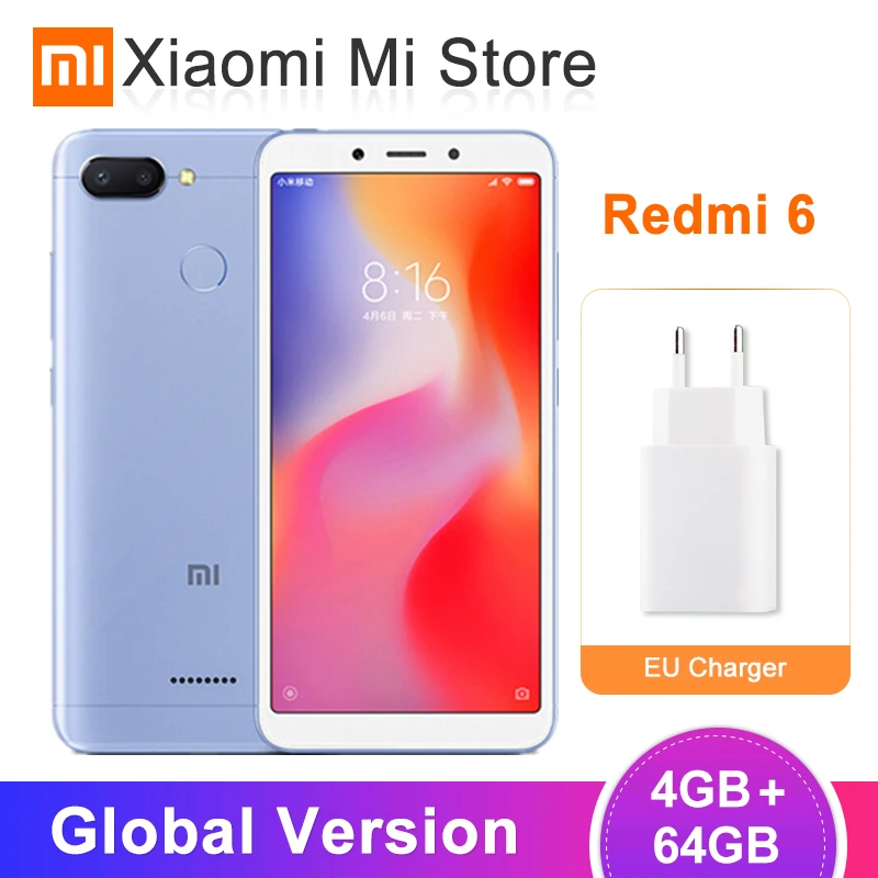 Xiaomi Redmi 6 смартфон с восьмиядерным процессором Helio P22 ОЗУ 4 Гб ПЗУ 64 ГБ 5 45 дюймов 12 Мп