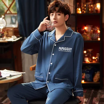 

Men's Cardigan Lapel Pajamas Spring and Autumn Plus Size Pajamas Middle-aged Daddy Clothes Pijama Hombre