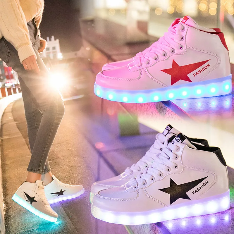 Large Size Children Casual Shoes With Lights USB Charge Luminous Sneakers for Kids Boys Glowing Led Shoes Girls Lighted Shoes