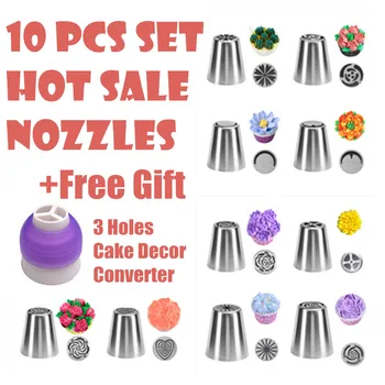 

11 PCS Russian Tulip Icing Piping Cake Nozzles Tips Set Stainless Steel Flower Cream Nozzles 3 Holes DIY Cake Decoration Tools