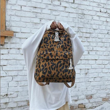 

Fashion Female Backpack Leopard Print Cotton Dual-Straps Woman Travel Backpack Large Capacity Girl School Shoulder Bag
