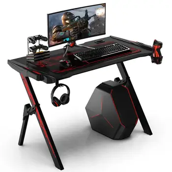 

43.3"Game Table Professional Internet Cafe Game Chair Computer Table With Audio Sensor RGB LED Lights Cup Holder Headphone Hook