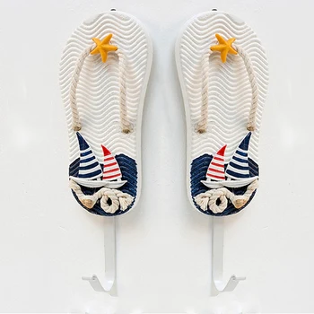 

2Pcs Mediterranean Style Slipper Boat Shaped Wall Hooks Living Room Hanging Decoration Nautical Decor