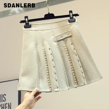 Женская юбка со стразами и бисером, плиссированная юбка, Женская плиссированная юбка с высокой талией, женские юбки