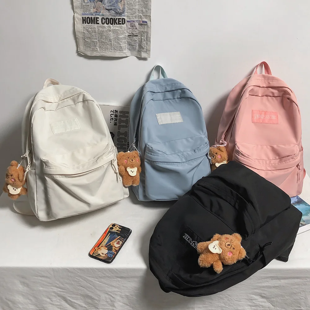 Mochilas escolares de Nylon para chicas, morrales bonitos impermeables de  color negro para adolescentes, estudiantes universitarios, a la moda| Mochilas| - AliExpress