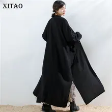 XITAO Сплит винтажный Тренч женский корейский модный широкий пояс однобортный черный длинный корейский мода осеннее пальто GCC1276