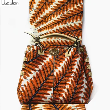

Classical african cotton nigerian wax print fabric 6yards matching anakra bag set high quality material for lady women F211-5