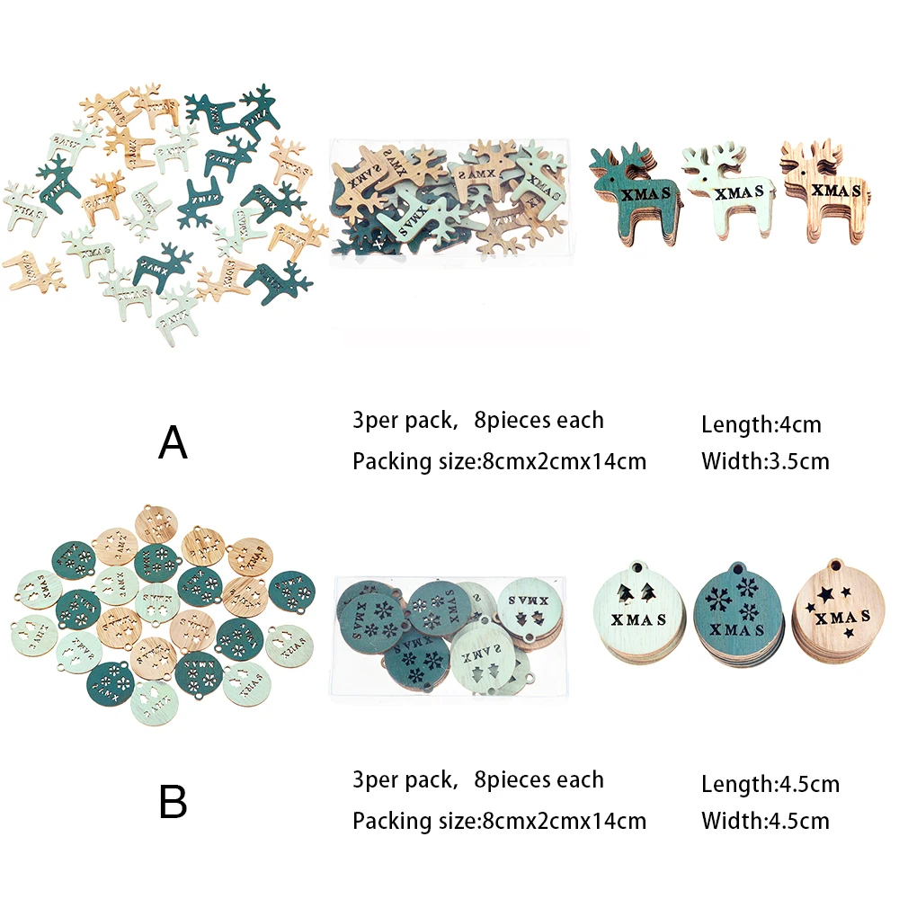 24 шт., рождественские украшения, ангел, лось, снежинка, деревянный чип, рождественская елка, сделай сам, подвесные Подвески, рождественские вечерние украшения для дома