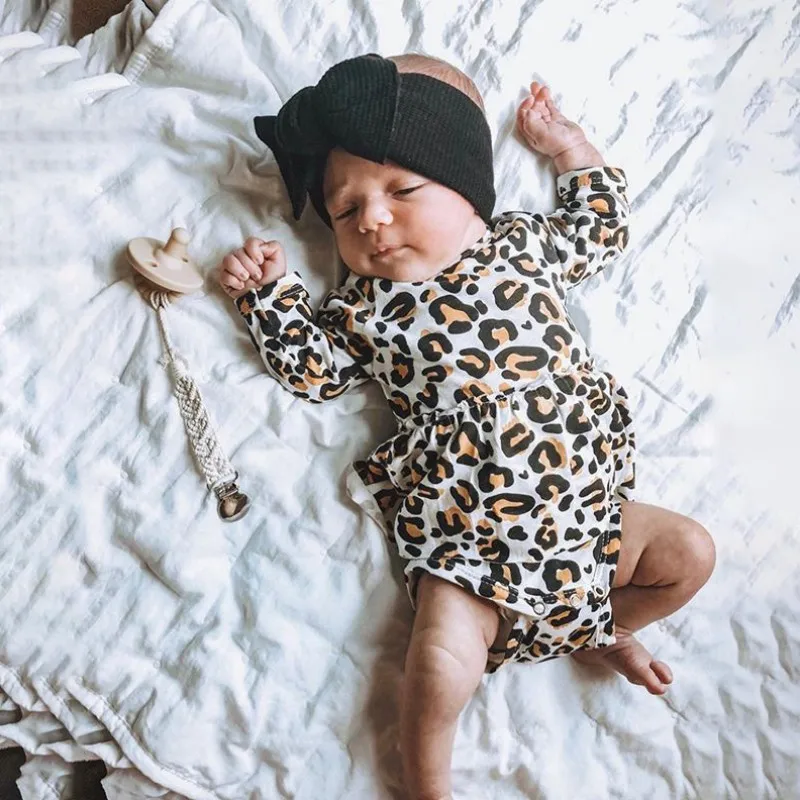

Infant2019 New Baby Girls Boys Long Sleeve Leopard Rompers Kids Sleeveless Bodysuit With Headband