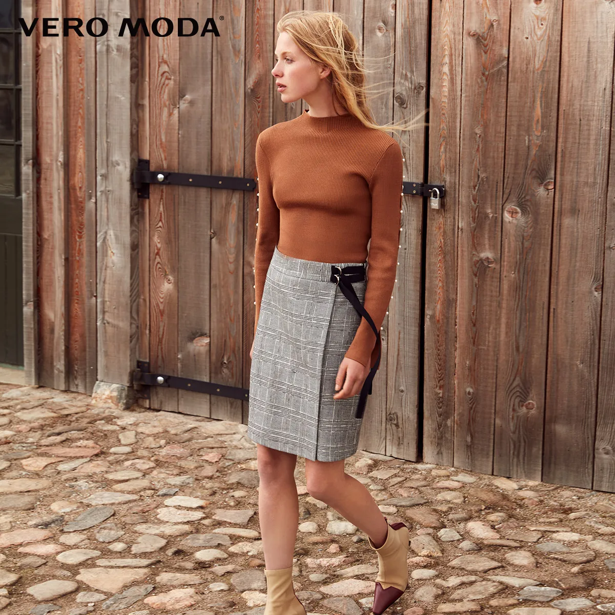 Vero Moda Женская юбка с декоративной лентой в ломаную клетку | 319116525