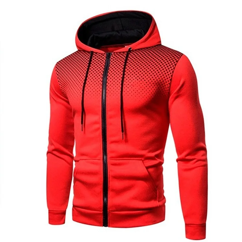 Rojo - Sudadera con Capucha Cremallera y Bolsillos para Hombre