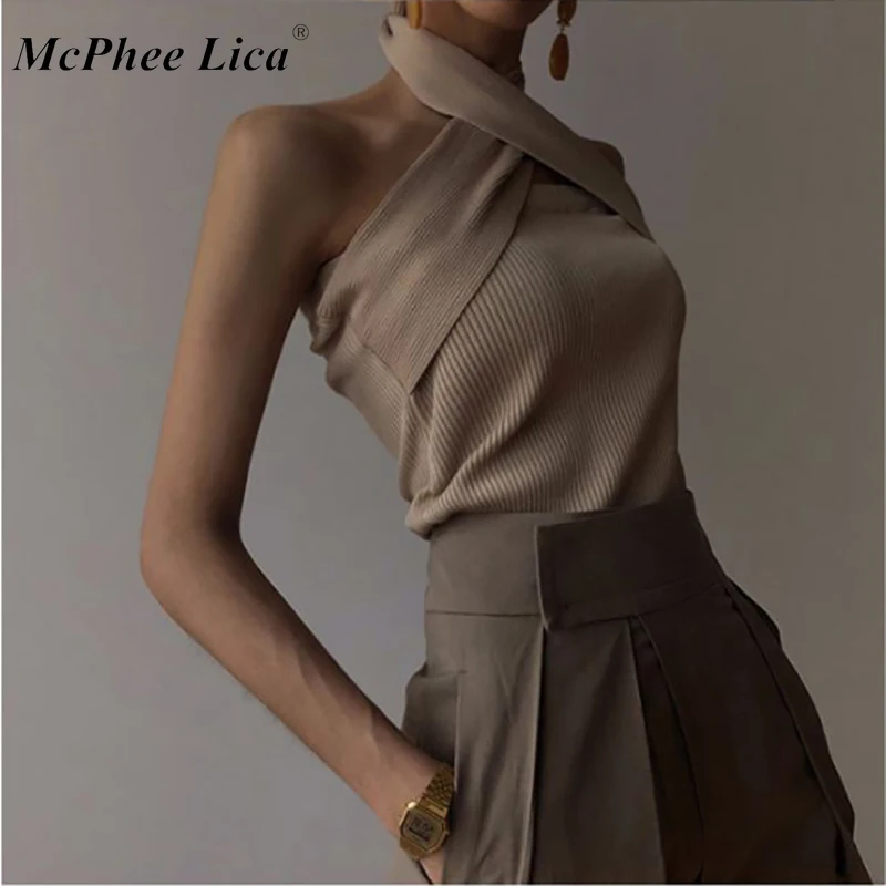 Solid Sleeveless Sexy Women Sweater Halter Off Shoulder Slim Knitted Tops Female Fashion Summer 2019 New Tide Sueter Mujer#80 | Женская