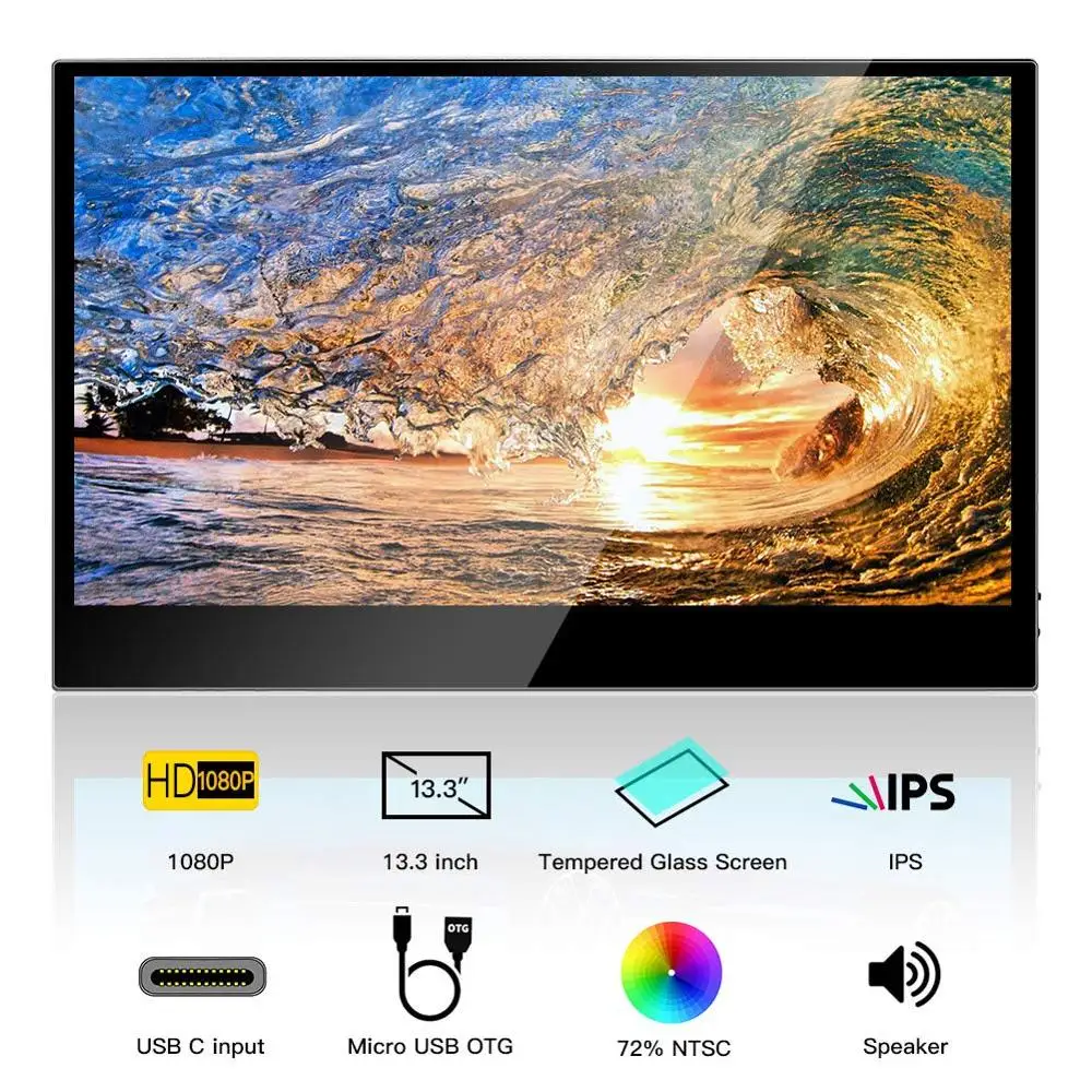Eyoyo EM13L 13 3 1080P Portable Computer Monitor PC HDMI Type USB C IPS LCD LED 2