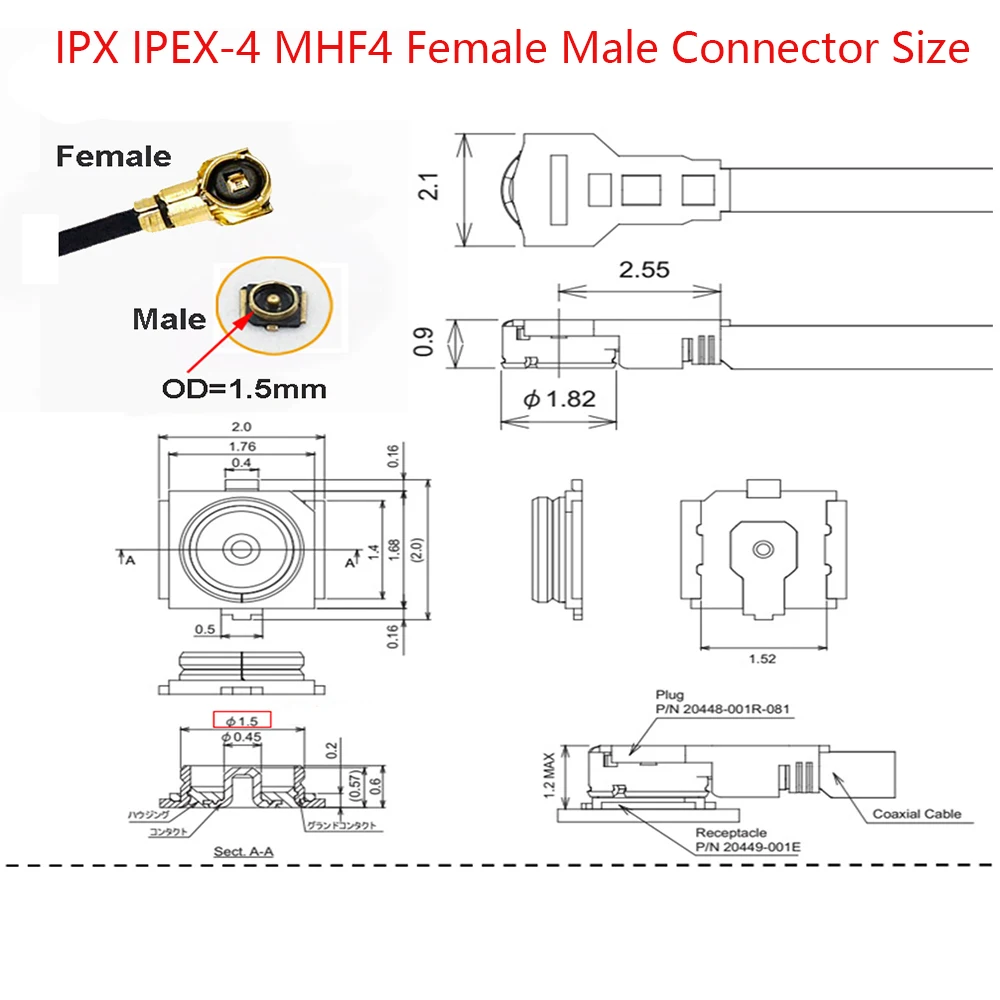10 pz 4a generazione IPX4/IPEX4/MHF4 spina maschio Antenna Base U.FL SMT PCB RF connettore WiFi coassiale Antenna terminale della scheda