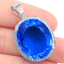 25x20 мм Большой овальный драгоценный камень Париж, голубой топаз CZ женский серебряный кулон