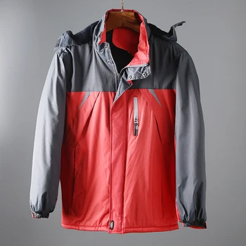 

Outdoor windproof reflective stitching plus velvet men jacket Men's Jackets detachable hooded padded jacket winter mountaine