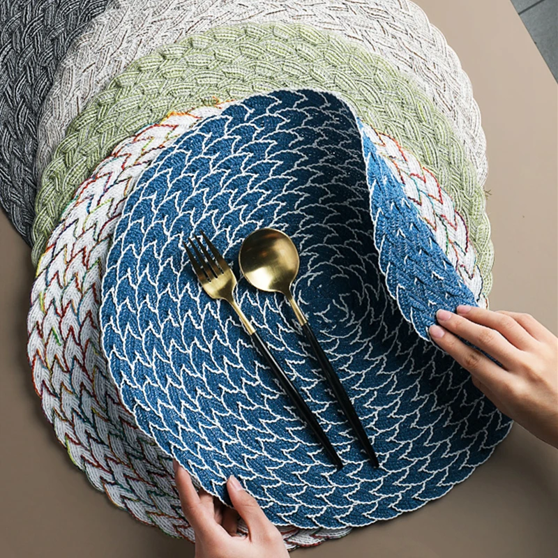 

RAMIE Table Mat Round Placemats Hand-Woven 14.5 Inch Family Insulation Non Slip Stain Resistant For Home Kitchen Dining Decor