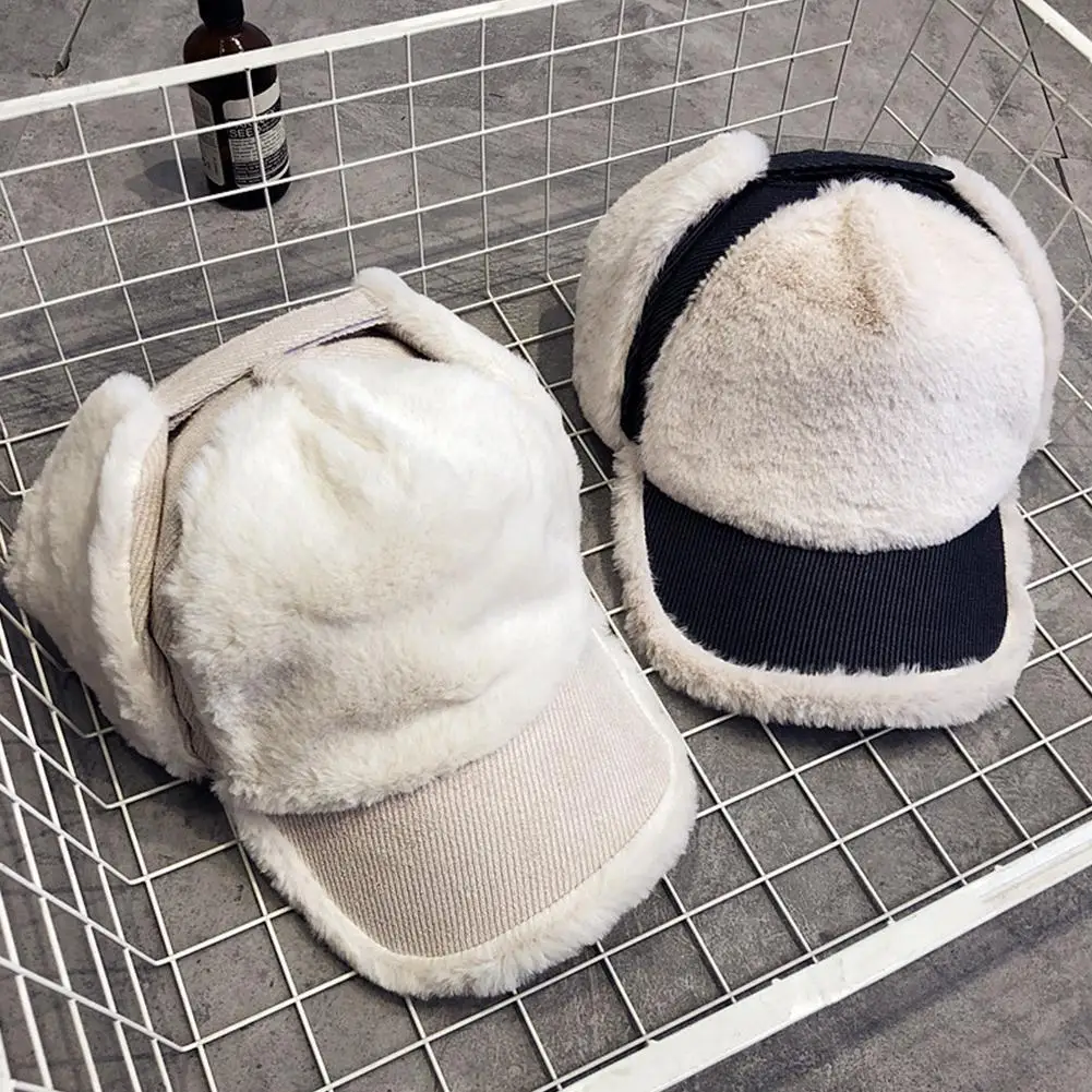 

MISSKY Women Baseball Cap Thickened Plush Sweet Style All Cute Ear Protection Warm Hat Female Hats For Autumn Winter
