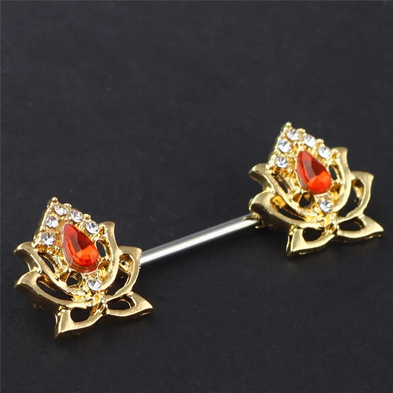 Pinksee сексуальное Мерцающее Кольцо со стразами цветок лотоса кольцо для соска Пирсинг в форме гантели ювелирные изделия для женщин девочек мода пупка Кнопка