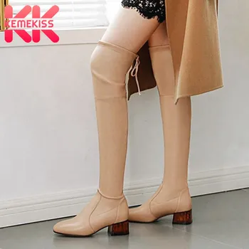 

KemeKiss Over The Knee High Boots For Women Sexy Women Shoes Lacing Party Winter Warm Ladies Thick Heel Footwear Size 34-40