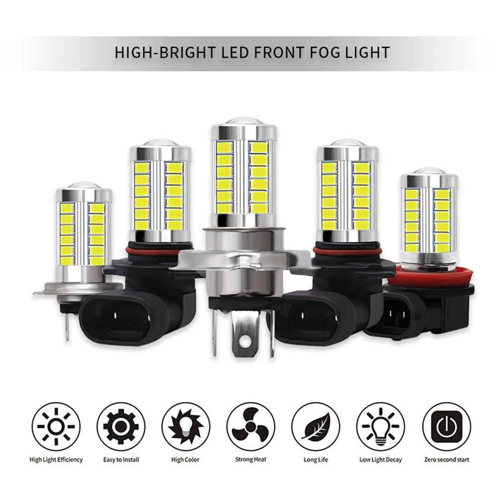 Coche H8 H11 LED 9005 HB3 9006 HB4 H4 H7 5630 33SMD lámpara de niebla luz diurna bombilla girando estacionamiento bombilla 12V bombillas de los faros