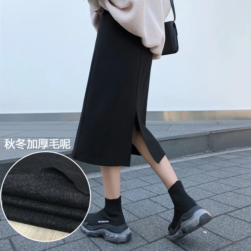 Women Fashion Skirts 2019 Woolen Step Skirt Long Section Korean Skirt High Waist Skirt Package Hip Women Skirt Plus Size S-6XL