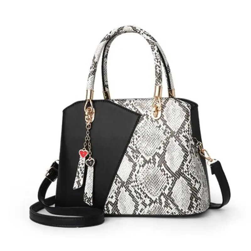 

Patchwork Snake Print Shoulder Bag Female PU Leather Hand Totes Satchel Retro Serpentine Handle Purse Crossbody Bags for Women