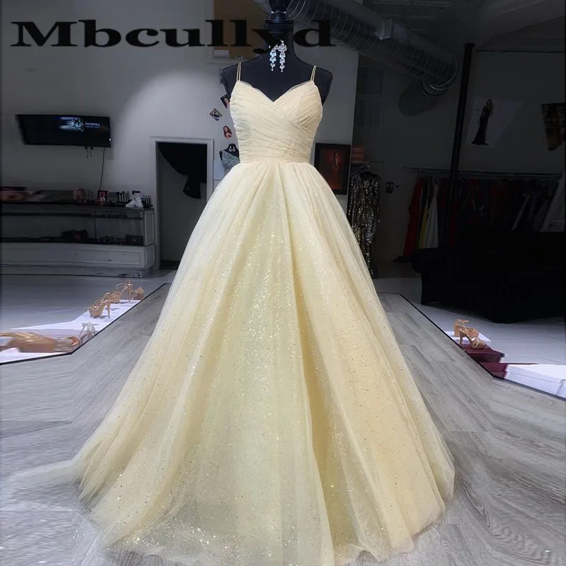 Mbcullyd Shining Tulle Evening Dresses Long 2020 Puffy A-line Formal Prom Dress For Women Cheap vestidos de fiesta noche | Свадьбы и