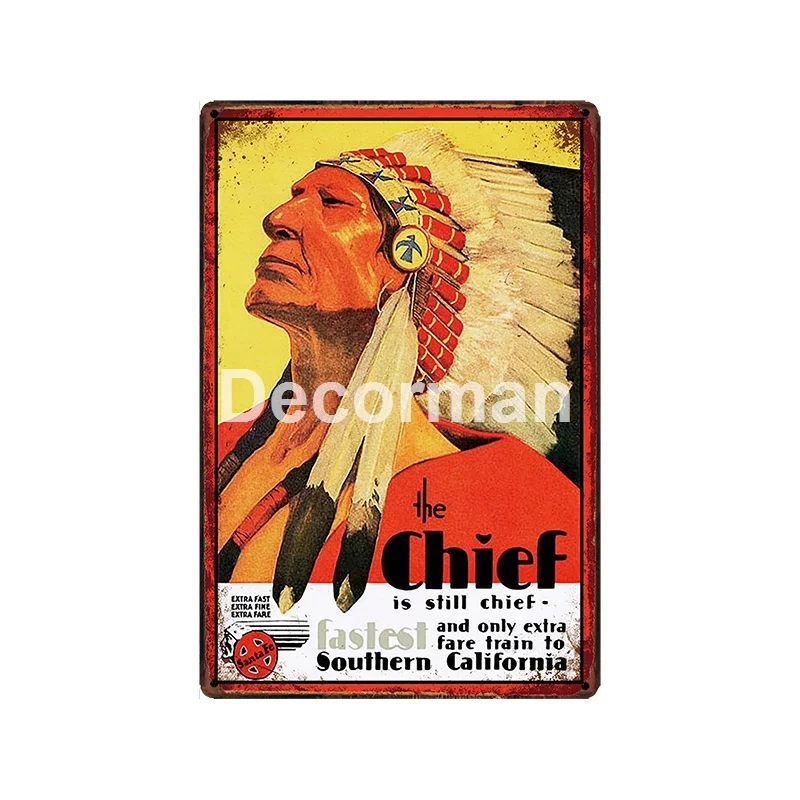 [DecorMan] Southern pathifi Chief Pin up Train etal Плакат на заказ роспись бар Бар Декор LT-2029 - Цвет: GLC-12776