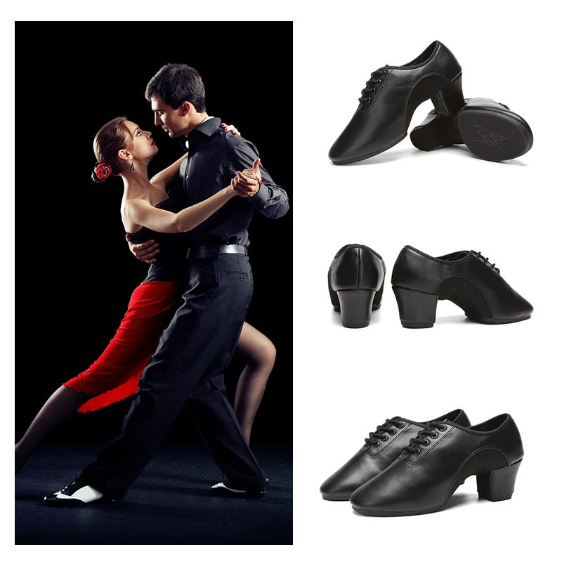SWDZM Latin Dance Shoes Men Modern Tango Salsa Leather Ballroom Shoes Square Heels Adults Children Boys Party Dance Shoes sport 5