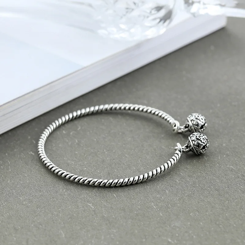 Foxanry 925 Sterling Silver Bell Cuff Bangles & Bracelet Vintage Weave Handmade Party Jewelry for Women Size 56mm Adjustable - Image 3