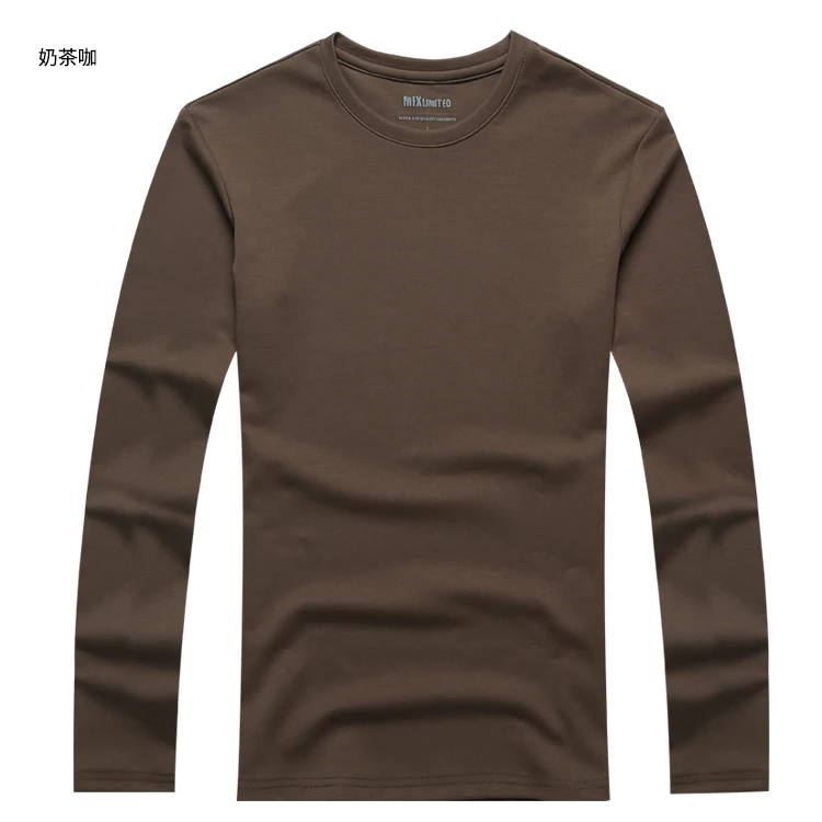 Мужская Осенняя утолщенная теплая хлопковая футболка с длинным рукавом и круглым вырезом, Мужская эластичная Повседневная Однотонная футболка T916 - Цвет: milke coffee