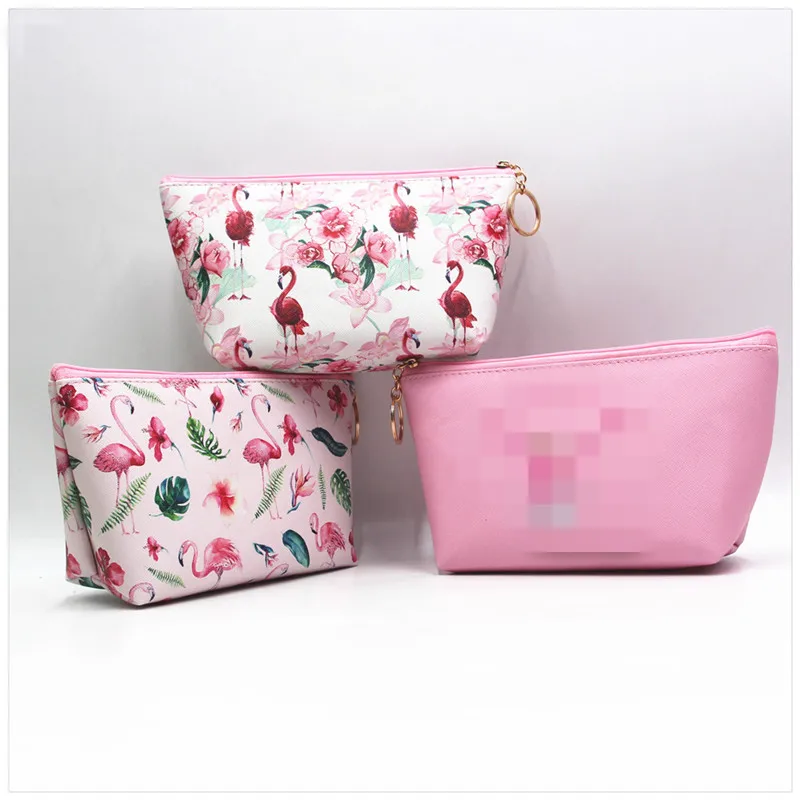 

PACGOTH New Women Print Flamingo Pattern Kwaii Large Storage PU Leather With Zipper Portable Storage Bag Travel Toilet Bag, 1PC