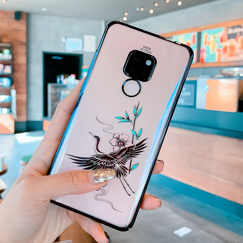 Kingxbar блестящий чехол с кристаллами для huawei mate 20pro/mate 20 жесткая задняя крышка тонкая прозрачная Стразы - Цвет: Crane-black