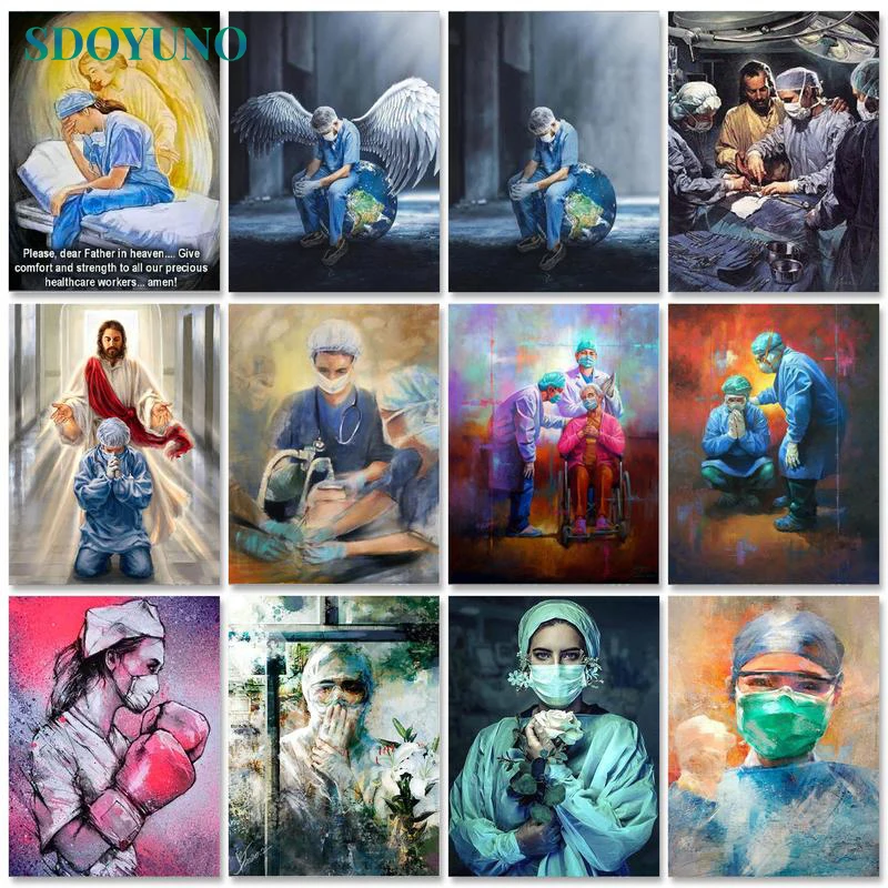 Canvas Painting Watercolor Painting Numbers Nurse Canvas Painting