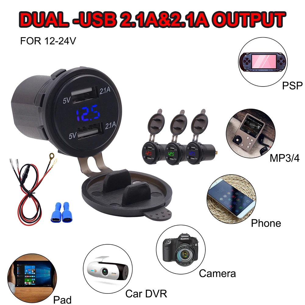 Автомобильное зарядное устройство 4 2 А универсальное водонепроницаемое