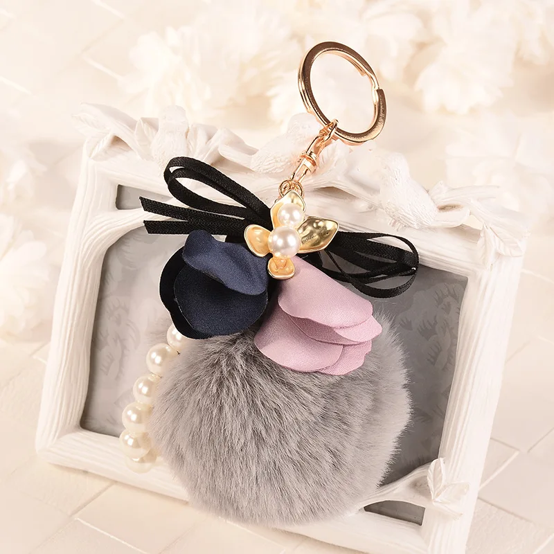 

Lisskin ya Versatile Creative Pearl Fabric Small Flower Imitated Furs Furry Ball Car Keychain Pendant WOMEN'S Bag Ornaments Circ