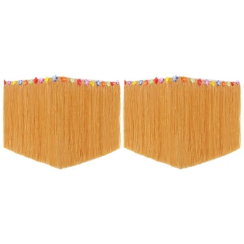 

Hawaiian Luau Table Grass Skirt Hibiscus String & Colorful Flowers for Hula Party Decoration, Birthdays (2 Pack)