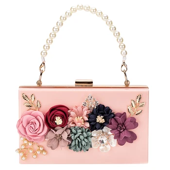

Luxury Dinner Party Bag Three-Dimensional Pearl Flower Tote/Small Square Bag/Clutch