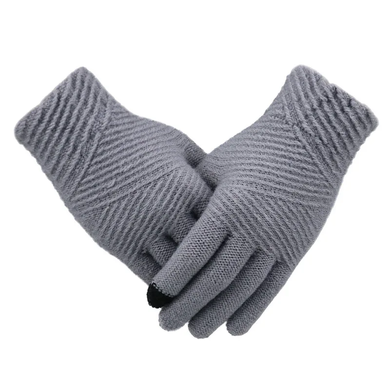 Зимние перчатки для женщин, одноцветные, в стиле пэчворк, удобные, высокое качество, вязаные, для работы, пять пальцев, женские перчатки, теплые - Цвет: Серый